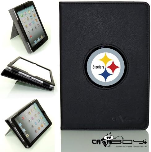 New SMART SLEEP 2014 Apple Mini Ipad 3 black leather Case By Calaboy- Interchangeable Design - Personalized Picture Frame w Steelers Logo (fb31)