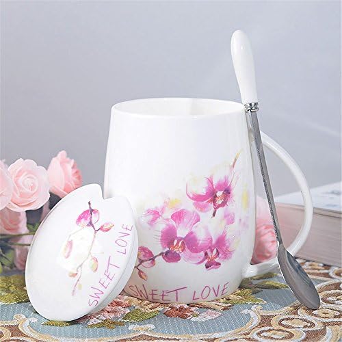 MiZuJ Mother's Day Practical Gifts Chinese Style Ceramic Breakfast Drinking Cups Mug Large Capacity Perfect Gift for Mom Send a Spoon Lids 420ml,Plum Blossom