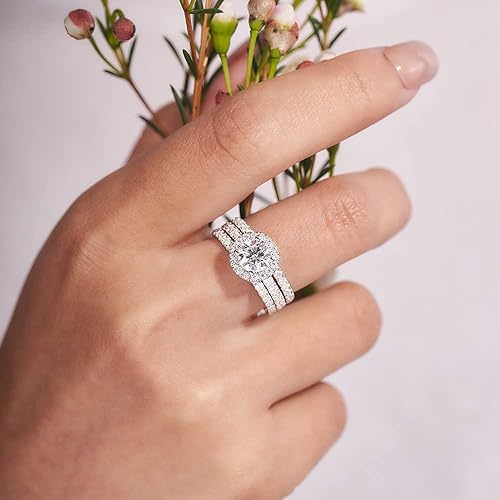 GMOND Round Halo Engagement Rings for Women Wedding Rings for