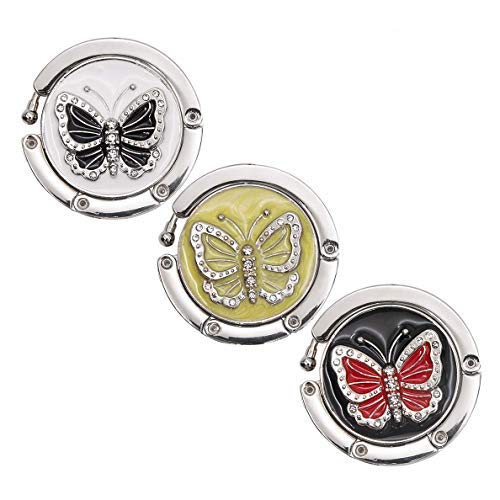 iwobi 3 Pcs Folding Handbag Table Hanger,Butterfly Design Bag Hanger Hook Hanger Bag Holder
