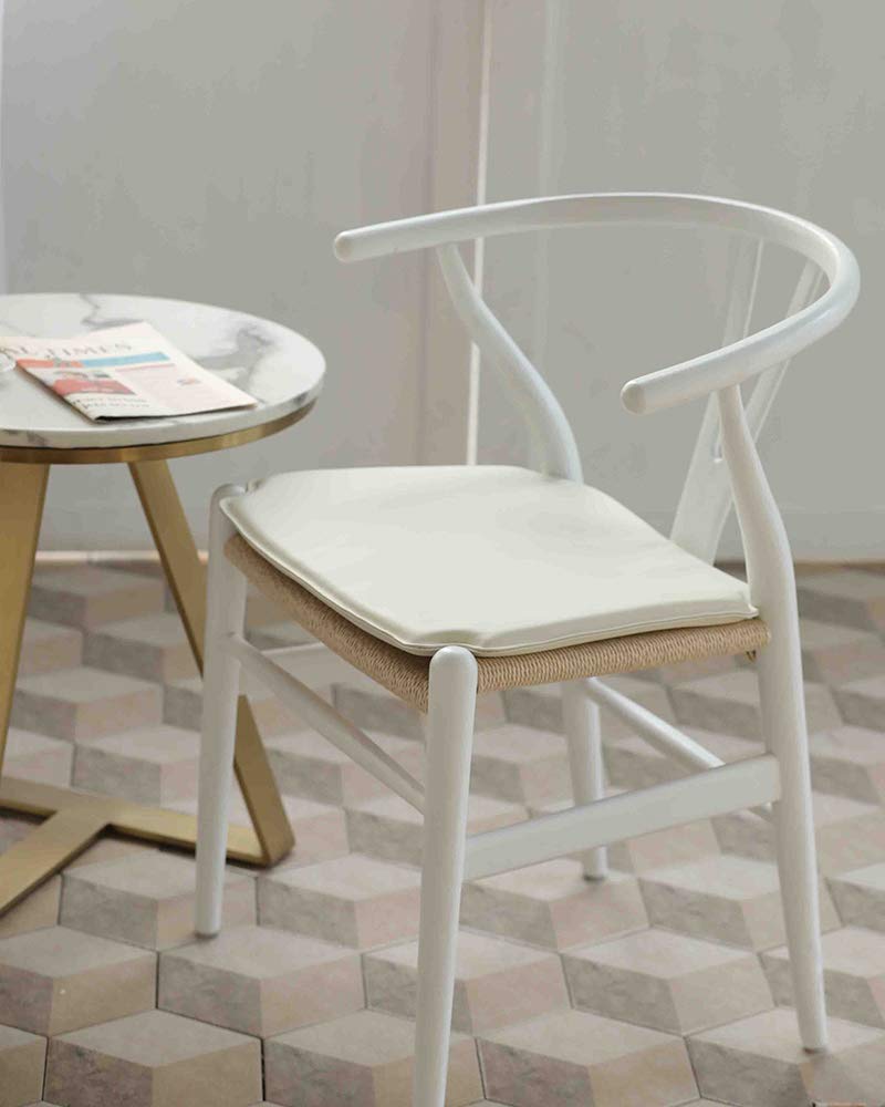 VODUR Wishbone Chair Cushion, Quality PU and Soft Foam Chair Seat Cushion, Seat Cushions/ Pads for Hans Wegner Y Chair (White)