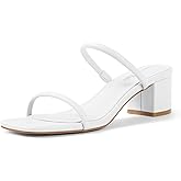 Shoe'N Tale Strappy Heels for Women Square Open Toe Two Strap Low Block Heel Slip on Dressy Sandals Shoes