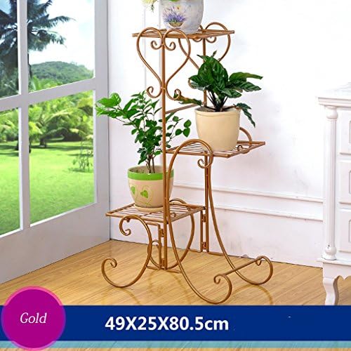 Iron Flower Frame Floor Style Flower Bed Frame Indoor And Outdoor Living Room Balcony Flower Rack 3 Layers (33.517.555cm) ( Color : Gold )