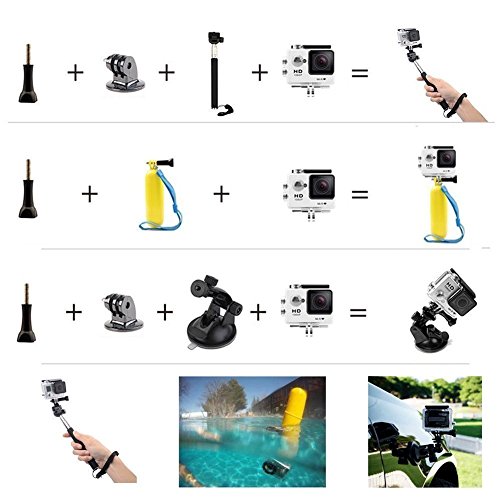 VVHOOY Float Handle Grip with Adjustable Selfie Stick Monopod and Car Suction Mount Holder for AKASO Brave 4/V50 Native 4K/Crosstour/BUIEJDOG Waterproof Action Camera Mounting Bundle Accessories