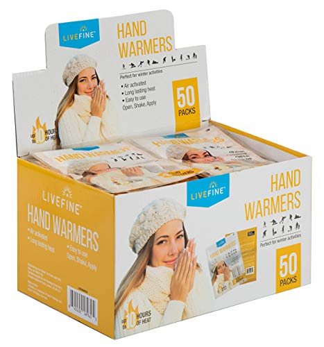 Livefine Hand Warmers – Long-Lasting Air Activated Heat Packs – Up to 10 Hours of Warmth for Outdoor Construction, Winter Sports, Football Tailgating & More – 50 Pack (Certified Refurbished)