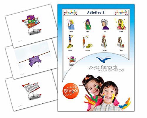 Adjectives Flashcards in Spanish Language - Set 2 - Flash Cards with Matching Bingo Game for Toddlers, Kids, Children and Adults - Size 4.13  5.83 in - DIN A6