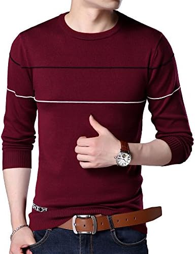 YOMIJN Men's Fashion Striped Sweater (XXXL, Red)