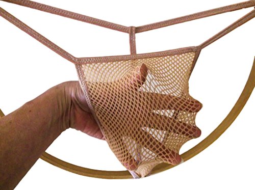 SWIC Men's G String Thong Stretchy Fish Net (Large, Beige)