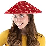 Asian Hat - Satin Oriental hat - Red with Golden Hierglyphs by Funny Party Hats®