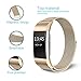 Tecson Magnetic Bands Compatible Fitbit Charge 2 (Pack of 2), Stainless Steel Metal Milanese Replacement Strap with Magnet Lock for Fitbit Charge 2, Champagne Gold and Black