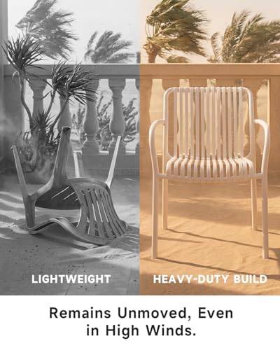 HariNorgen Set of 4 Outdoor Indoor Dining Chairs, Heavy Duty Stackable Patio Seating,Weatherproof & UV Resistant Plastic Armchairs for Garden,Balcony and Terrace, Pre-Assembled, White