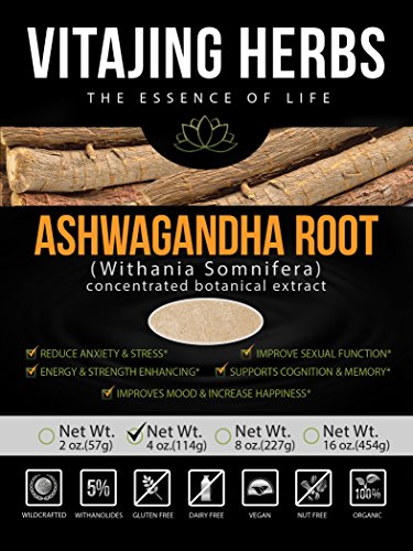 Organic Ashwagandha Root Powder Extract (Withania Somnifera) - (4oz/114gr) Ayurvedic Adaptogenic Herb, Certified Organic, Clinically-Proven KSM­66®, Non-GMO, Standardized Extract