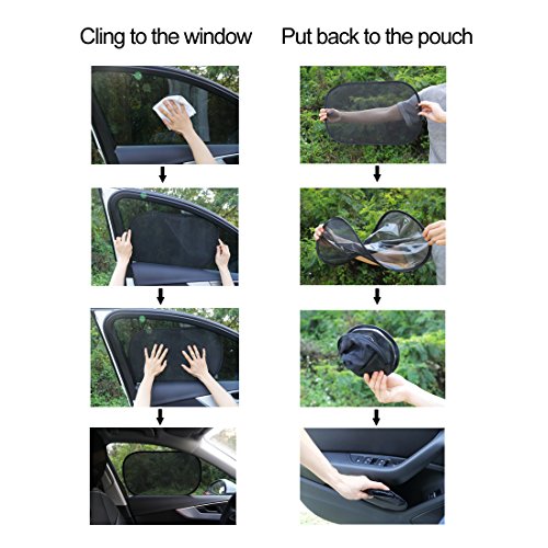 Car Sun Shade - 4 Pack Cling Car Side Windows Sunshade for Baby,Car Sunshades Protector,80 GSM for Maximum UV/Sun/Glare Protection for Kids,2 Pack 20"x12" and 2 Pack 17"x14" for Side Window Sunshades