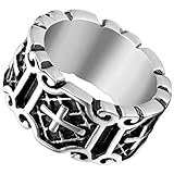 Flongo Men's Classic Stainless Steel Silver Black Celtic Knot Cross Band Ring