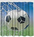 Soccer Goal Net White and Black Football Photo Design Green Field Grass Success Blue Sky Ball Sports Lover Home Bath Decor Designs for Teenagers Fabric Shower Curtain Exclusive to Pinklim - Extra Long