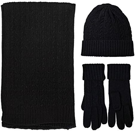 Knit Scarf/Hat/Gloves Set, Soft Warm Beanie. 3 in 1 Unisex Cable Knit Winter Cold Weather Gift for your famlies (Black)