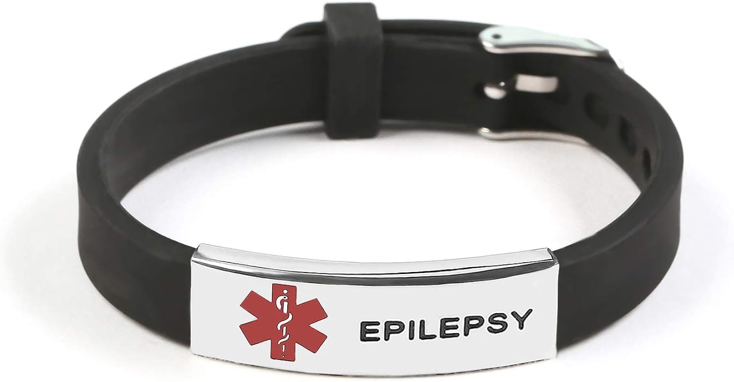 Epilepsy Medical Alert ID Bracelet Silicone Wristband Black