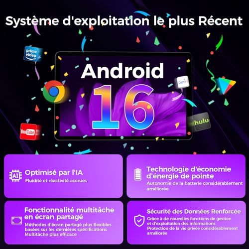 RebotAi 2026 Tablette 10 Pouces Android 16 avec Gemini AI, 16Go RAM + 64Go ROM + 1To TF, Widevine L1/WiFi 6/BT 5.2/5000mAh/Identification Faciale Tablette Tactile