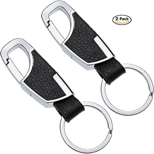 WeiFan Key Chain with Leather Heavy Duty Home Office Car Keychain with Key Ring Key Holder for Men and Women--2pack (Black &amp; Black)