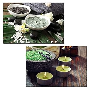 2 Panel Canvas Wall Art - Spa Concept with Bath Salts and Scented Candles - Giclee Print Gallery Wrap Modern Home Art Ready to Hang - 16"x24" x 2 Panels