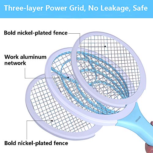 seenlast Racchetta Zanzare Mosche Elettrica, Paletta Mosche Ammazza Zanzare Volare Swatter Zapper Anti Insetti con Reti Protettive per Uso Esterno Interno