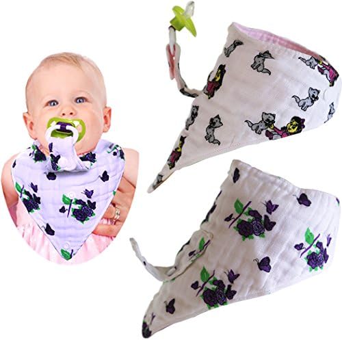 ChaBabee 2-in-1 Muslin Zury Bandana Bibs Set - Cleverly Designed with a Pacifier/Teether/Feeder Holder That is Practical, Safe, Effective - Perfect for Drooling and Teething - 2 Pack for Girls