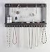 Hanging Jewelry Organizer | Wall Mounted Wooden Holder for Necklace, Earrings, Bracelets, Rings & Other Accessories | With Hooks, Shelf, Wire Grid & Removable Bar | 17.5" x 10" Size | Rustic Brown