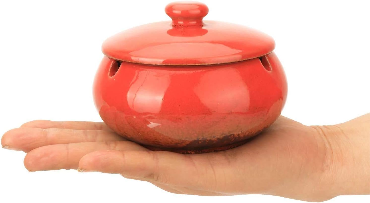 Posacenere In Ceramica Con Coperchio In Bambù – Design Geometrico Semplice, Colore Grigio. Diametro 10,2 Cm, Altezza 5,6 Cm. Ideale Come Portacenere O Portagioie Per Casa, Ufficio O Area Esterna. - 2