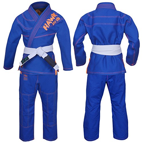 Kids Brazilian Jiu Jitsu Gi Children BJJ Gi Kimonos Lightweight Free White Belt! (K4, Blue) - Thumbnail 2