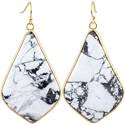 Sunyik women s white howlite turquoise large rhombus da…