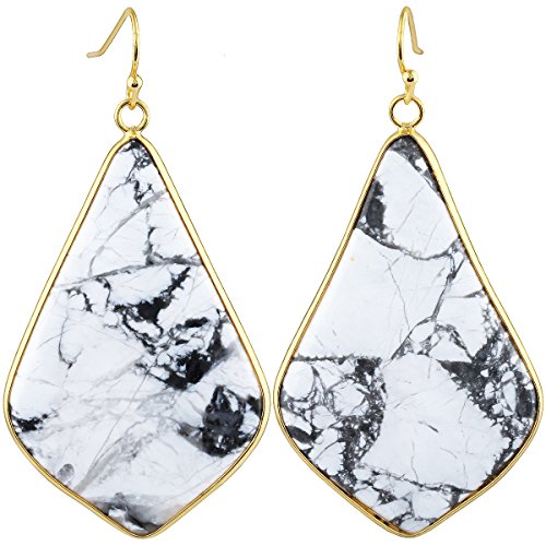 SUNYIK Women's White Howlite Turquoise Large Rhombus Dangle Earrings