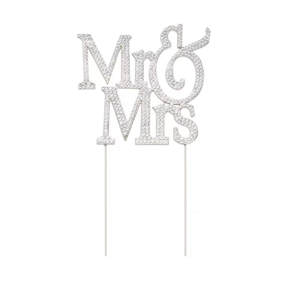 Photo 1 of YOVECATHOU Bride and Groom Cake Toppers,Mr and Mrs Cake Topper For Wedding Anniversary Decorations Silver