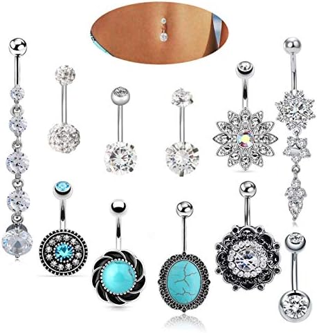 4-11Pcs 14G Stainless Steel Belly Button Rings for Women Girls CZ Screw Navel Bars Body Piercing Jewelry