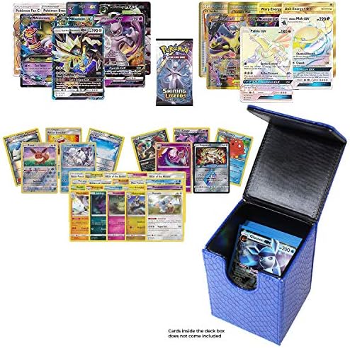 Playoly Pokemon Ultra Rare & Secret Rare Guaranteed with Foil - Rare Pokemon Cards - Booster Pack - Blue Dragonhide Deck Box