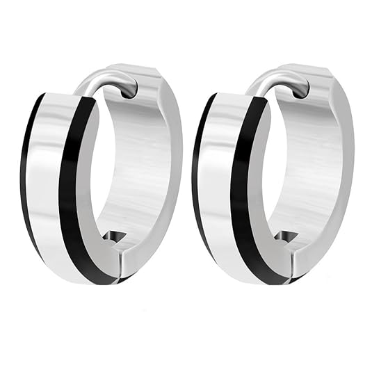 Schwarz + Silber Edelstahl Creolen Ohrringe. Klapp-Creolen für Damen und Herren 13mm Durchmesser - 4mm breit (2 Stück/1 Paar)