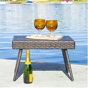 Patio Mesa Auxiliar Plegable de mimbre mesas de café, resistente