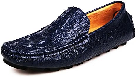 Qianling Collection Fashion Men Casual Dark Blue Leather Alligator Slip Ons Loafers US8.5