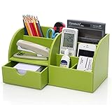 KINGOM™ 7 Storage Compartments Multifunctional PU Leather Office Desk Organizer,Desktop Stationery Storage Box Collection, Business Card/Pen/Pencil/Mobile Phone /Remote Control Holder Desk Supplies Organizer (Green)