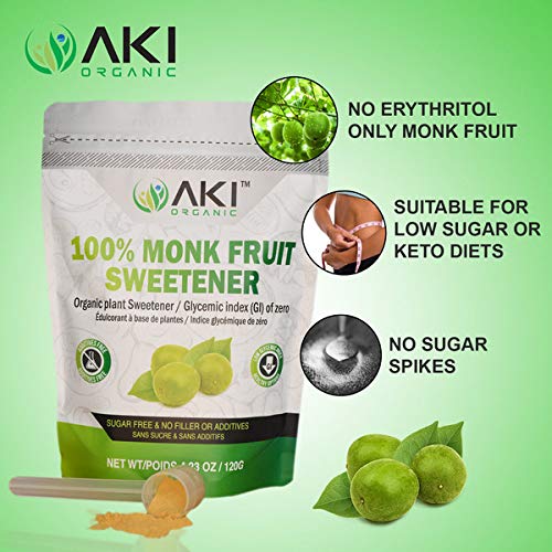 Aki Organic Monk Fruit Extract Sweetener Powder 100 Pure Monkfruit