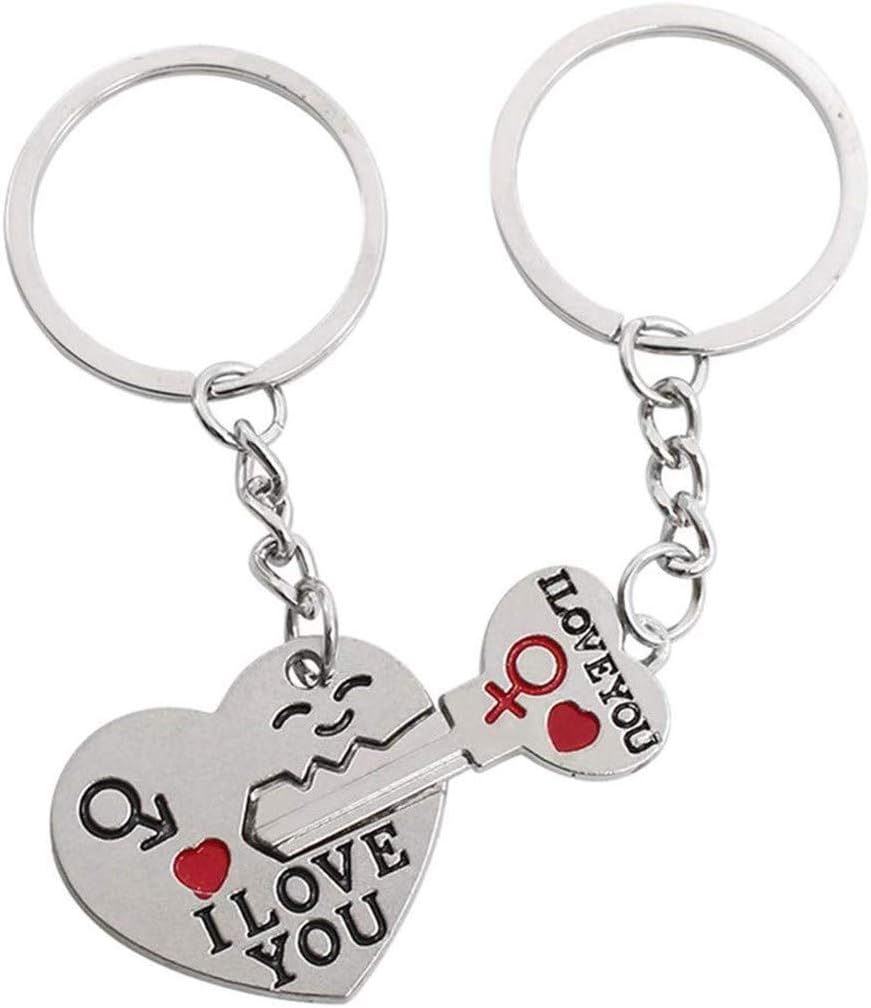 1 Pair Silver Pair Romantic Metal Keychain Keychain Lover Charm Pendant Keychain Keyring for Wedding Anniversary Valentine Gift