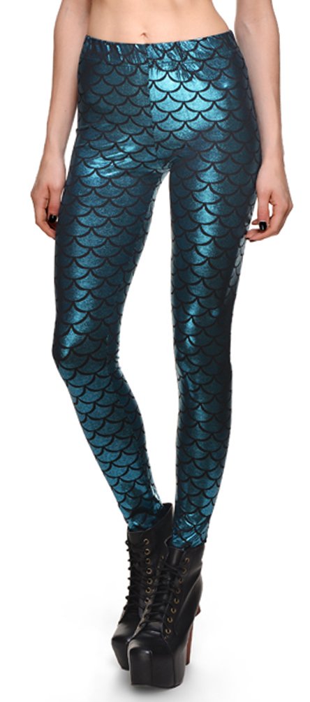Retro Women\'s Shiny Fish-Scale Leggings Bodycon Slim Tights Pants Trousers XXXL