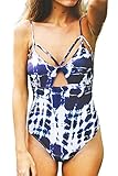 Cupshe Fashion Women's Tie-dyed Lace Up Padding One-piece Swimsuit with Cutout (S)