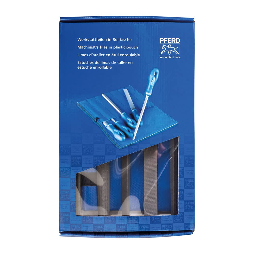 PFERD Machinists File Set in Plastic Pouch WRU, 5 pcs. 8 inch, Bastard Each with Ergonomic File Handle 16079 – Second Cut Suitable for Universal roughing and Finishing