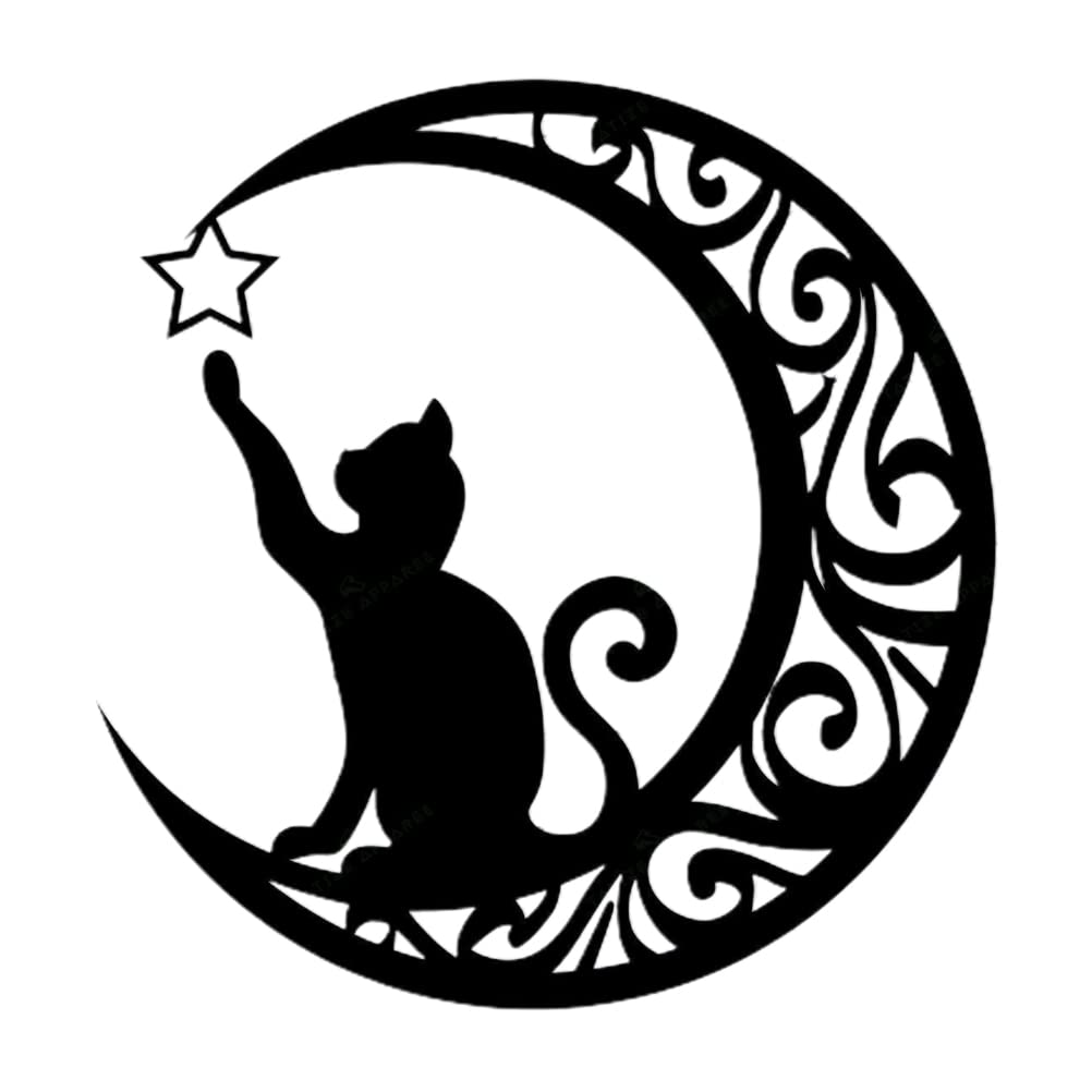YuanDan Cute Black Cats Moon Metal Sign Arts Wall Hanging Pendant Decorations for Windows Doors Mantelpieces, Cat Decor, 12 x 12 inches