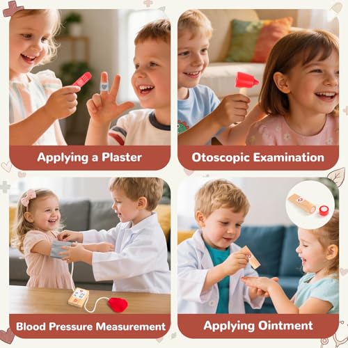 Doctor's Case Children from 3 Years, Toy from 3 Years, Wooden Doctor Case with Doctor's Coat, Doctor's Bag, Stethoscope, Thermometer, Role Play Children's Toy, Gift Children 3 4 5 Years Girls Boys