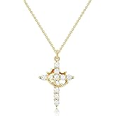 Naturepernulo Gold Crown Cross Necklace for Women Cubic Zirconia Cross Pendant Necklaces