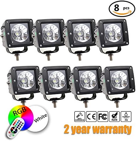 Jiguang 8pcs 3X3 Inch 18W Flood Pods Cube Offroad Fog Lights RGB Led Spot Pods Work Lights Offroad Light Bar for Jeep, Trucks, Tractors, Motorcycle, 4WD, Vehicle