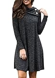 Milumia Women's Buttoned Turtleneck Slub Long Sleeve Basic Short Dress