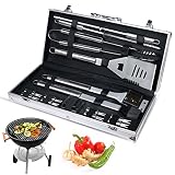 VIVOSUN BBQ Grill Utensils Stainless Steel Barbeque Grill Tools Set W/15 Frequently Used Accessories, Complete Outdoor Grilling Kit - Aluminum Case Packed
