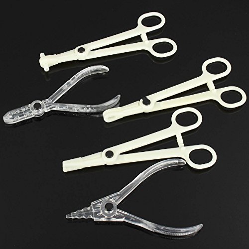 LuckyFine Disposable Sterile 2Pcs Pliers 3Pcs Forceps Needles Body Piercing Supplies Tools Kit Set